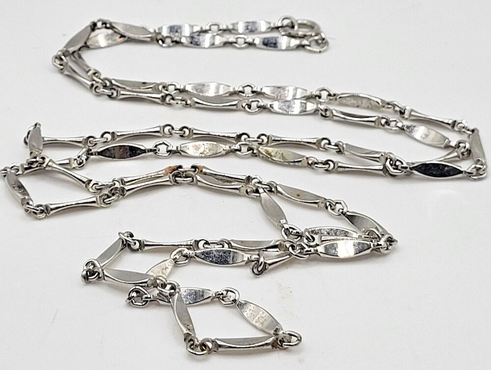 Vintage Silver Tone Open Marquise Bar Link Long Layering Chain Necklace 38in